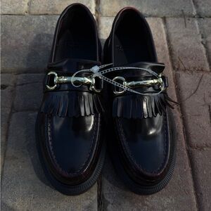 Dr. Doc Martens Adrian Snaffle Kiltie Oxblood Cherry Loafers Gold Horsebit US 5